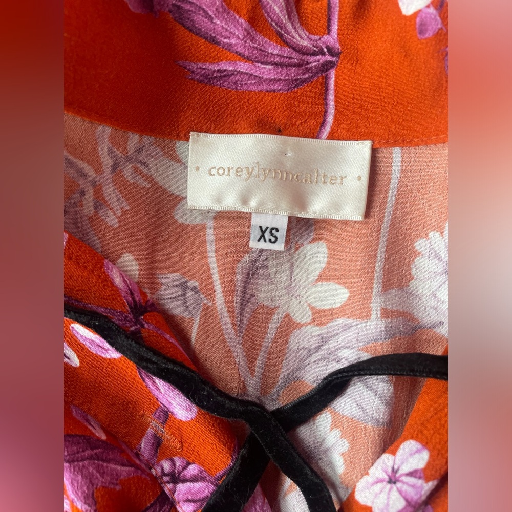 Rare Corey Lynn Calter orange & purple flower Clementine dress with velvet tie - Picture 7 of 10